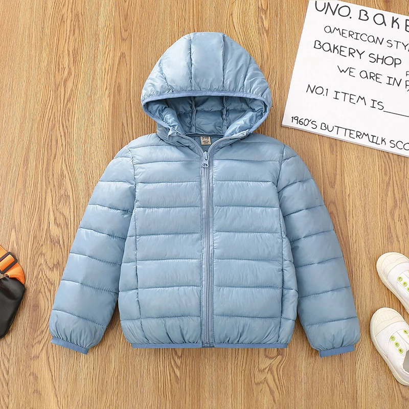 Autumn Children Lightweight Down Coat Winter Boys Girls Solid Hooded Outerwear For 4-10 Years Kids Cotton Clothes Warm Jacket