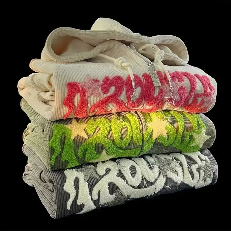 Autumn Long Sleeve Hooded Tops Fashion Zipper Embroidery Y2K Harajuku Streetwear Hoodies Jackrts Women Loose New Sweatshirts