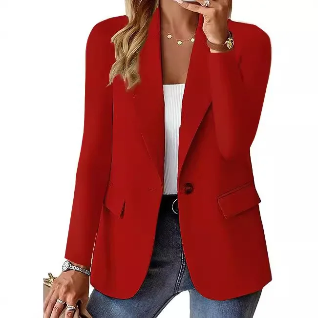 Autumn New Women's Blazers Long Sleeve Solid Color Simple Button Pocket White Office Commuter Coat for Women