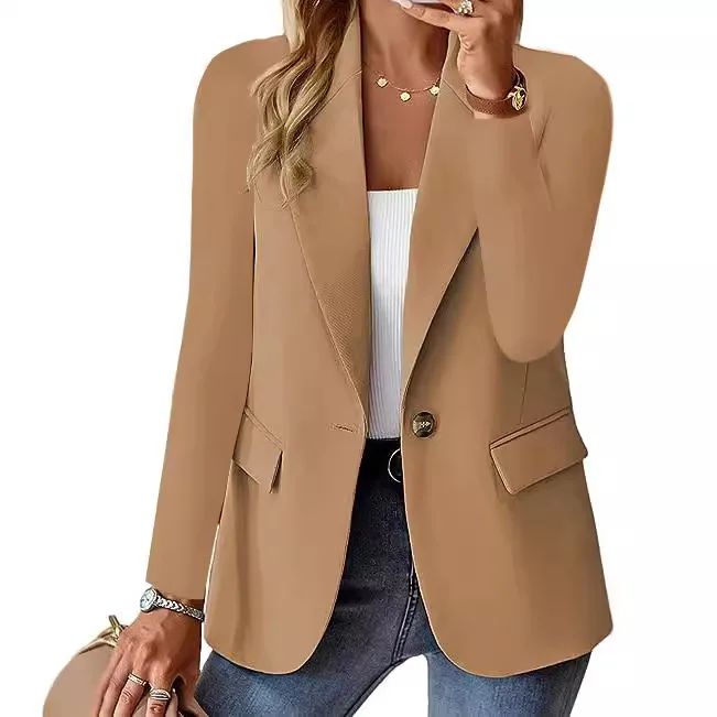 Autumn New Women's Blazers Long Sleeve Solid Color Simple Button Pocket White Office Commuter Coat for Women