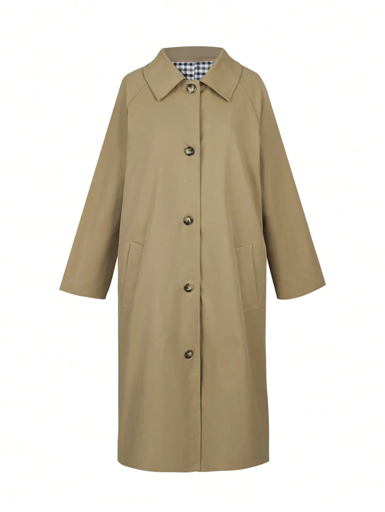 Autumn/Winter Fashion Outerwear Women's Check Print Front-Buttoned Casual Long-Sleeved Mid-Length Trench Coat 2025 New Arrival