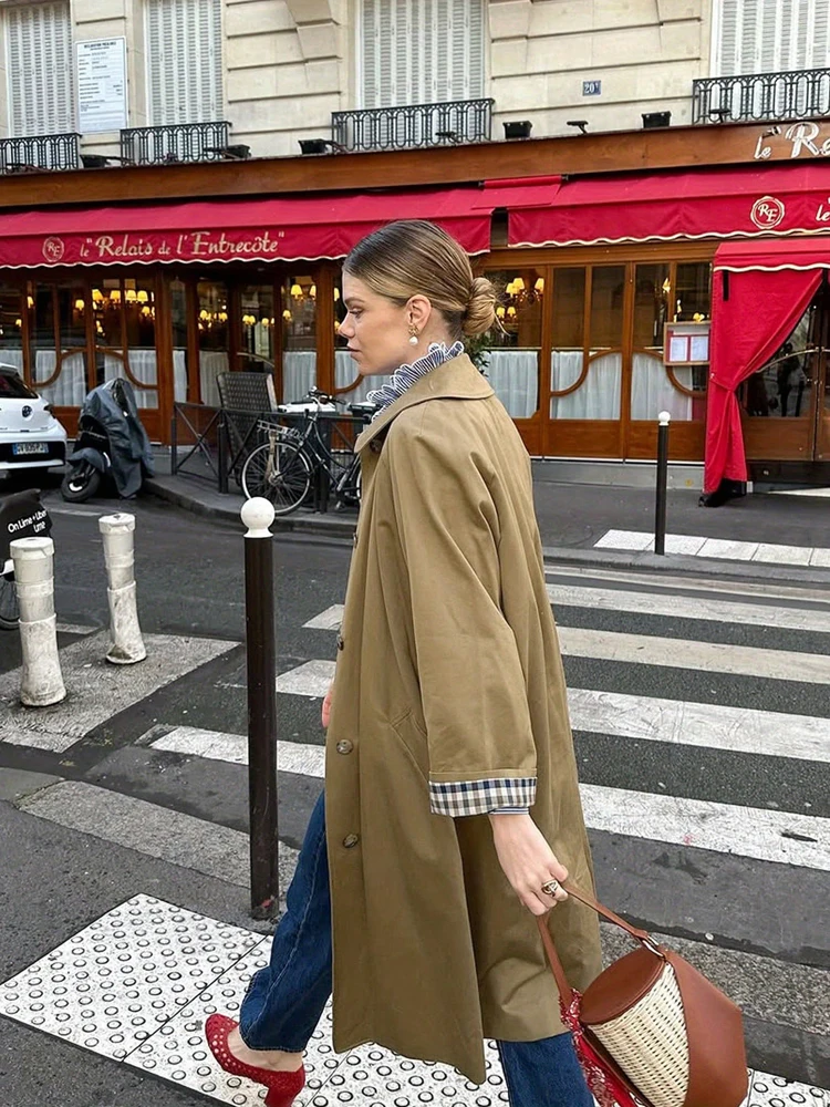 Autumn/Winter Fashion Outerwear Women's Check Print Front-Buttoned Casual Long-Sleeved Mid-Length Trench Coat 2025 New Arrival