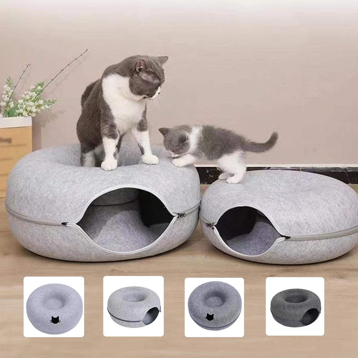 B-Tunnel Donut Cat Bed Interactive Tunnel Pet Felt Indoor Toys Cats House Kitten Training Toy Cat Kennel Cat Accessories
