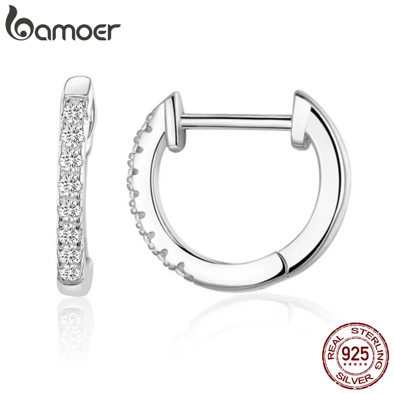 BAMOER 925 Sterling Silver Cubic Zirconia Ear Cuffs 18K Gold Plated Cartilage Hoop Huggie Earrings for Women Stackable Jewelry