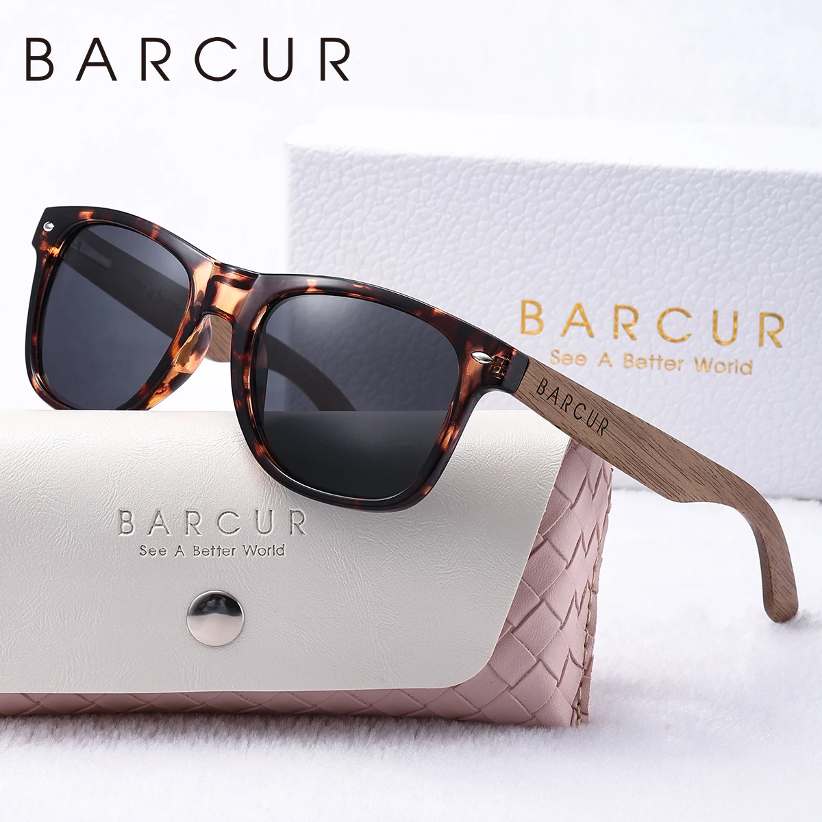 BARCUR Natural Wood Polarizing PC Oval Women Sunglasses Dark Luxury Texture Wooden Mirror Legs Sunscreen UVA*B Women Sunglasses