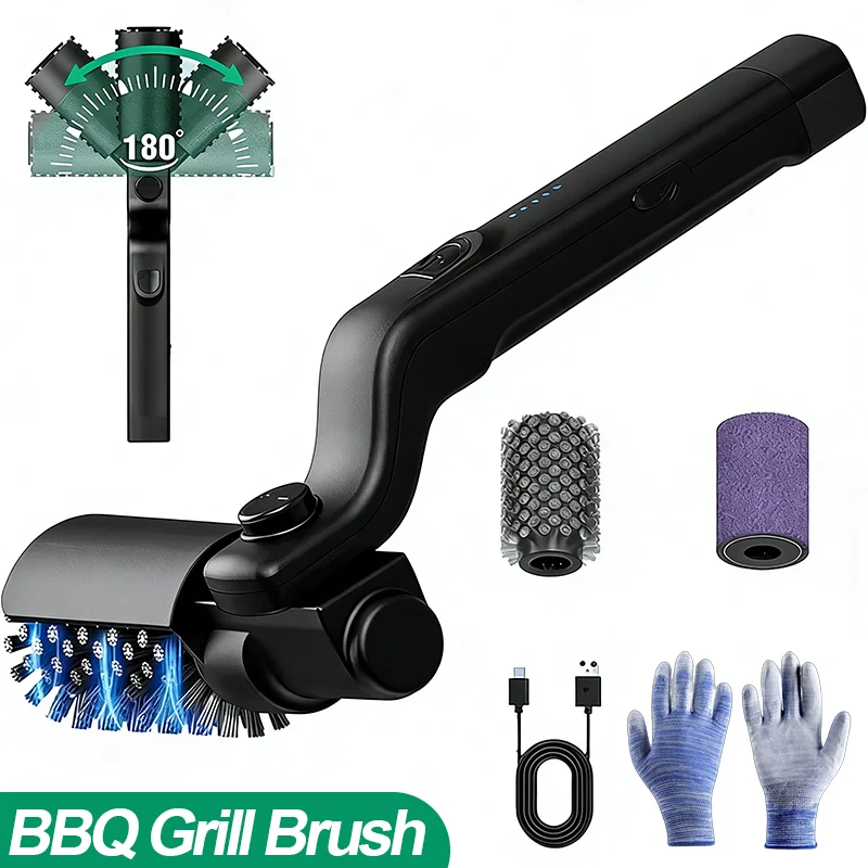 BBQ Grill Brush 3-Speed Settings Electric Grill Brush,180° Adjustable Head,90 Mins Grill Cleaner for Outdoor Griddles Smokers