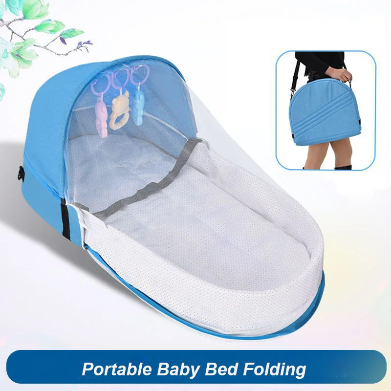 Baby Bed Crib Convenient Folding Anti-crush Middle Bed with Mosquito Net Comfortable Mattress Travel Crib for Newborn Camping