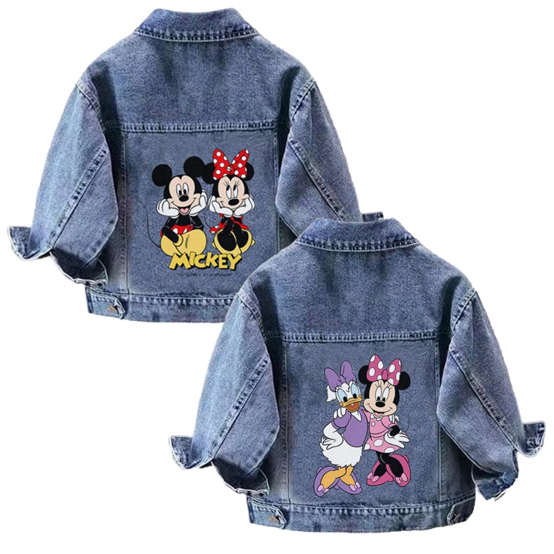 Baby Boys Girls Denim Jacket Children Mickey Mouse Minnie Daisy Cartoon Long Sleeve Single-Breasted Coat Kids Clothes Outerwear