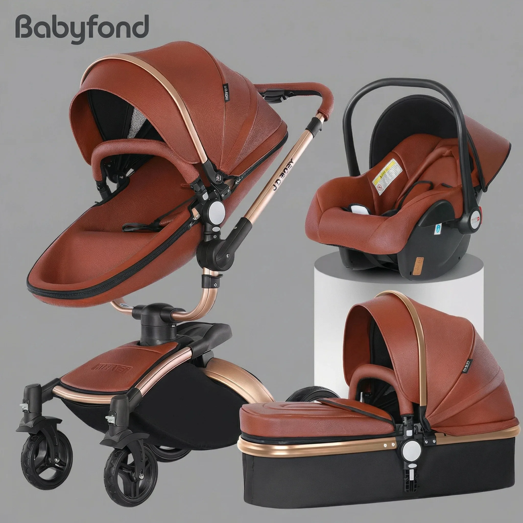 Babyfond 3 in 1 baby stroller 360 degree rotating newborn baby carriage can sit and lie down folding four-wheels pram