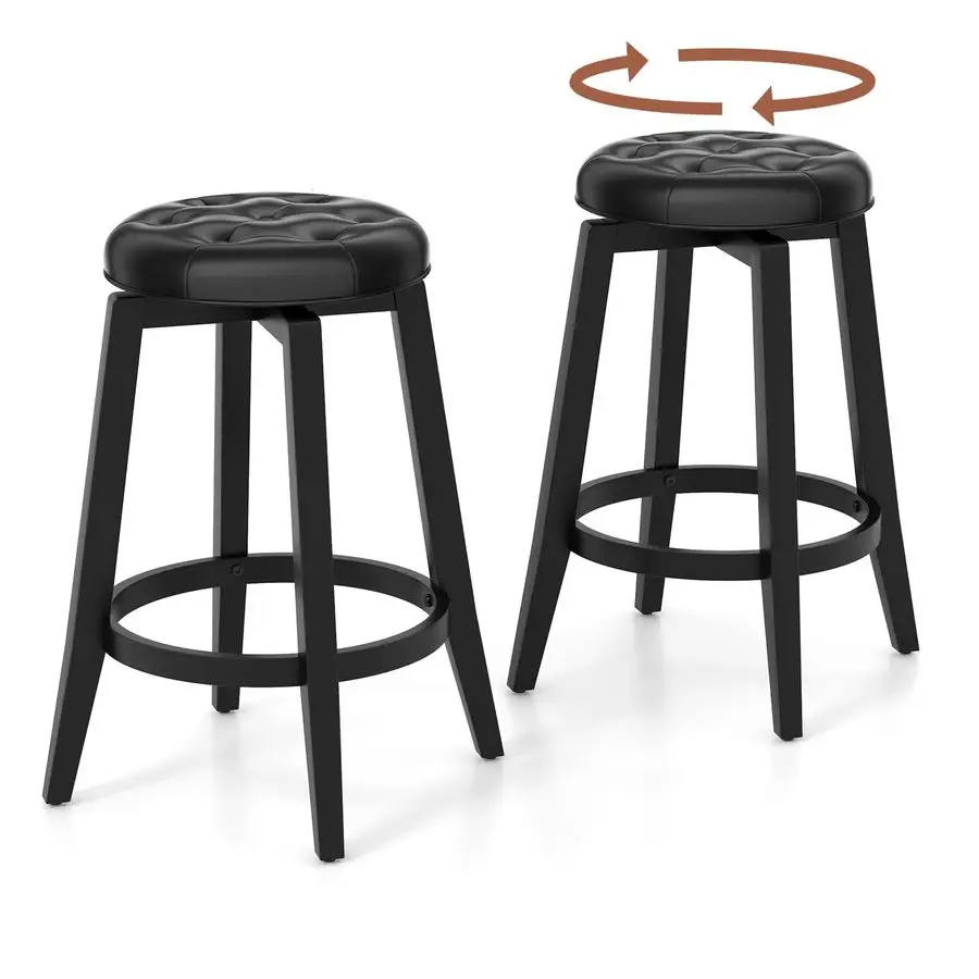Bar Stools Set of 2, Swivel Bar Chairs with Padded Seat, Tufted Button amp Footrest, Rubber Wood Counter Height Stools for Pub