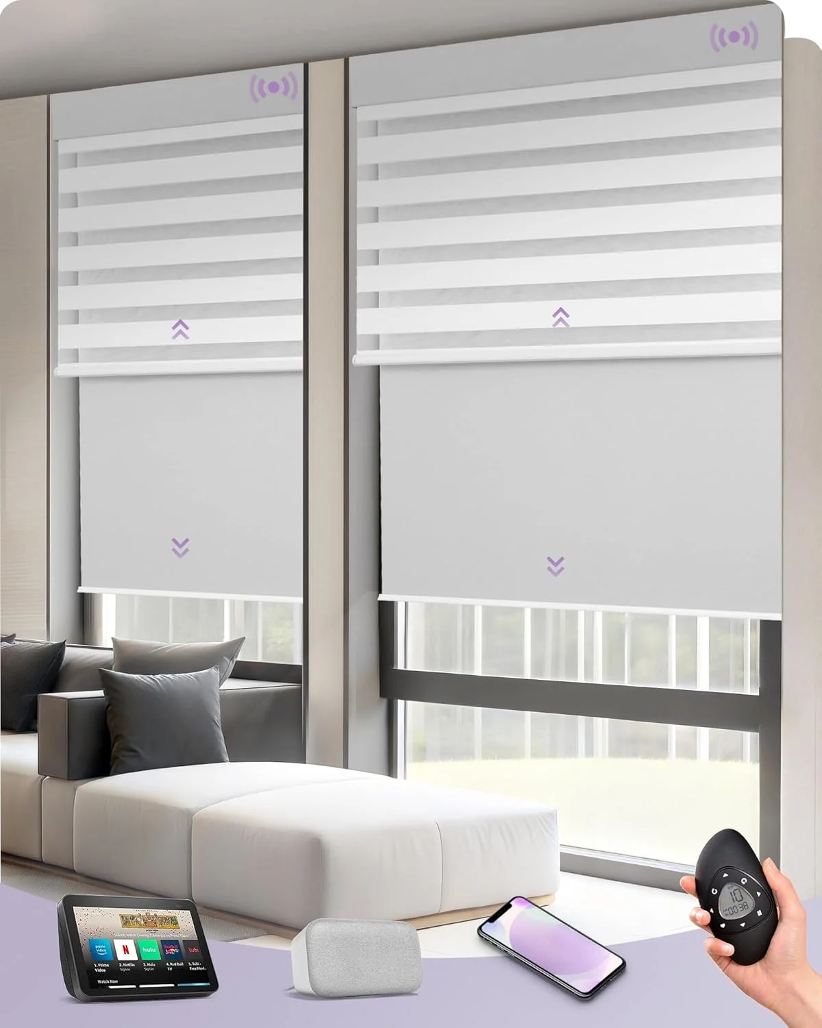 Bestselling at Smart Home Zigbee High Quality Baby Grade Fabric Remote Control Motorized Double Layer Zebra Blinds