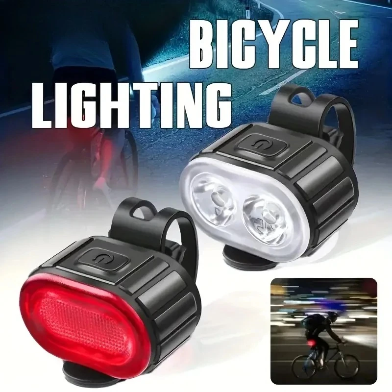 Bicycle Front & Rear Light Set Rechargeable LED Headlight Taillight Portable Floodlight for Mountain Road Biking Night Riding