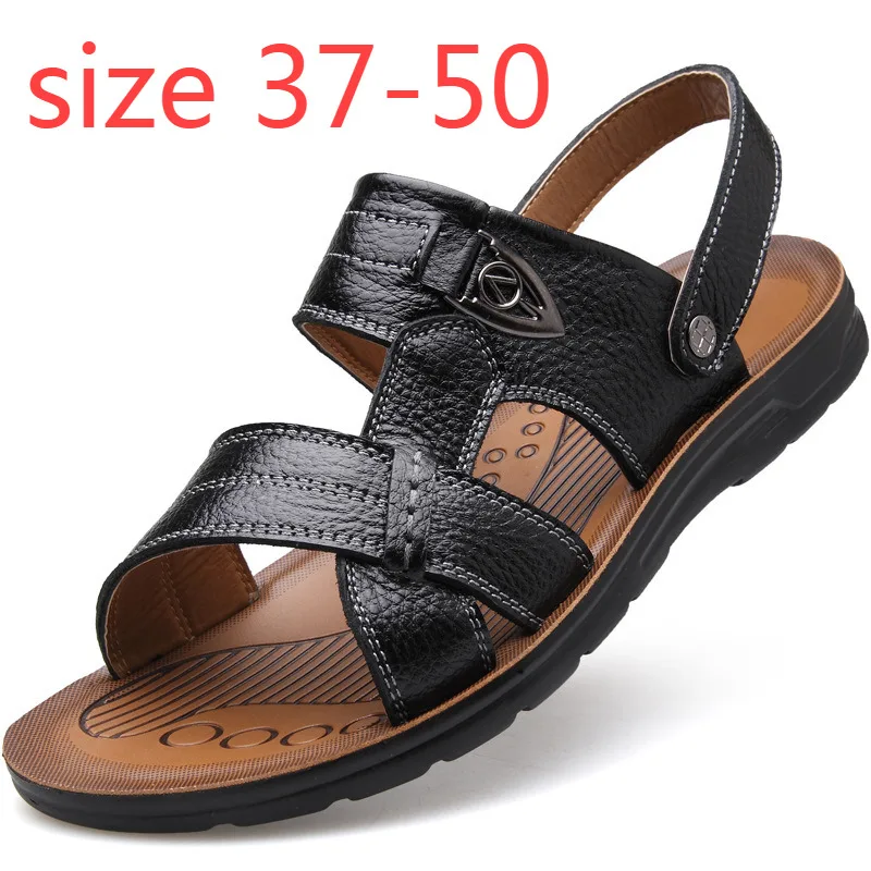 Big Size 48 49 Men's Sandals 2025 Summer Leather Beach Sandals Men Summer Shoes Soft Outdoor Slipper Man Genuine Leather Sandal