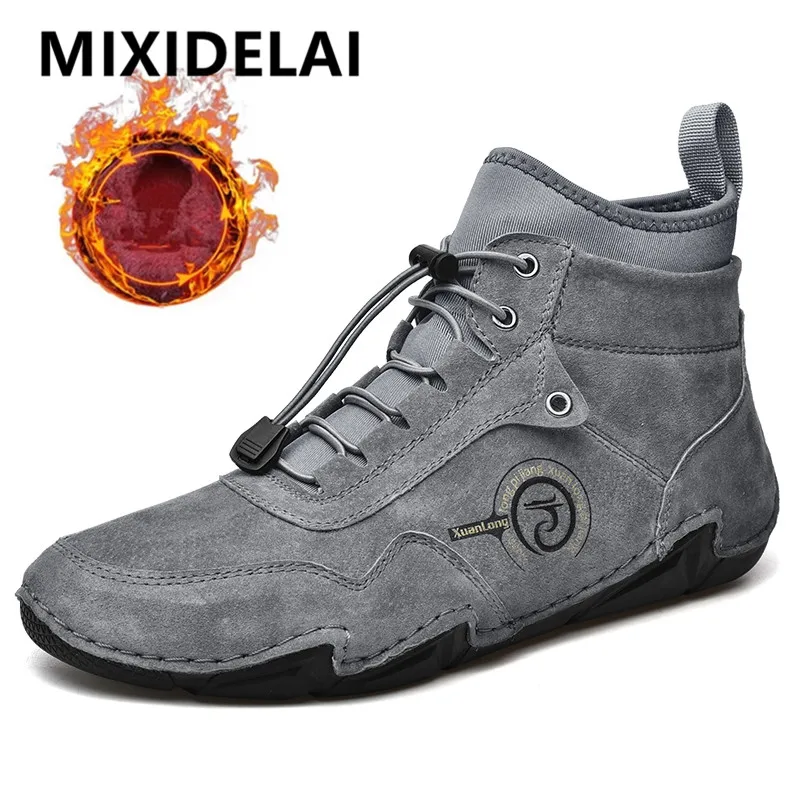 Big Size Winter Men's Boots Keep Warm Men's Genuine Leather Snow Boots Soft Sole Comfortable Men's Ankle Boots Outdoor Men Shoes