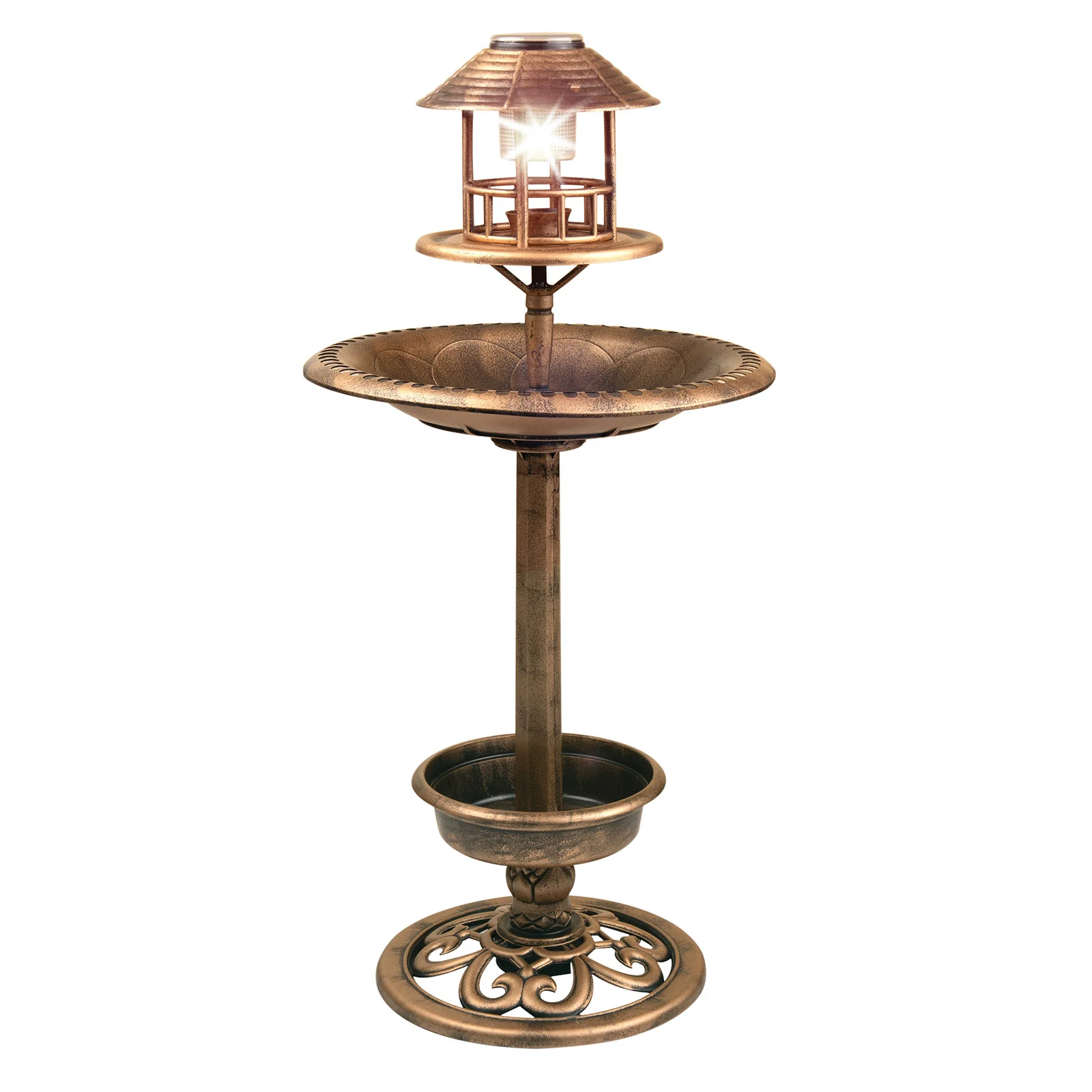 Bird bath & Feeder With Solar Power Light Birds Table Garden Station Ornament