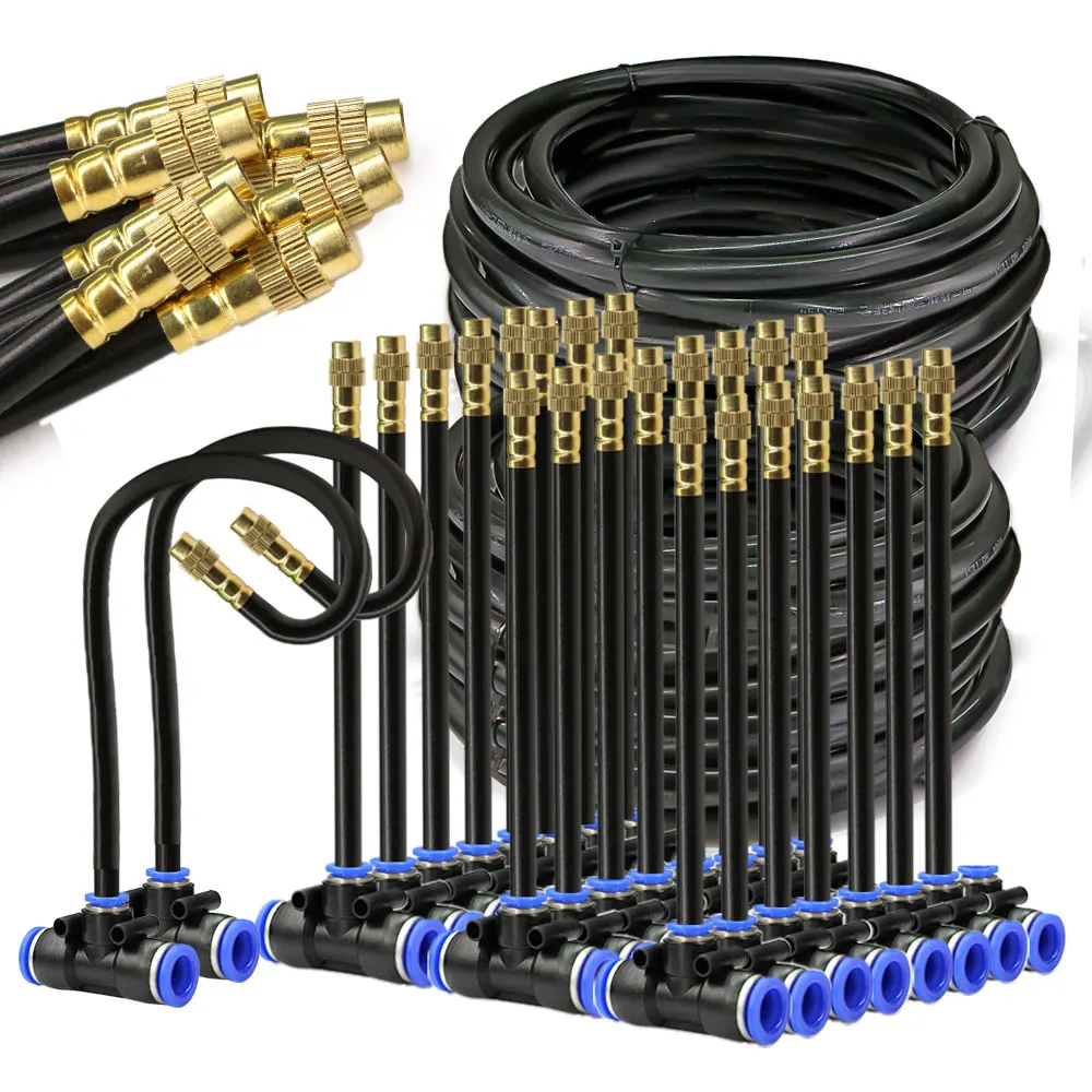 Black 8mm PE Hose 20cm Flexible Nozzle Misting Watering System 45/60/80/100W Self-priming Pump Adjustable Sprayer Kit for Garden