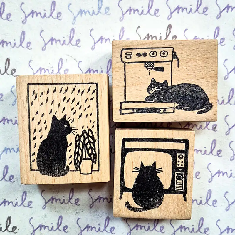 Black Cat Stamp Scrapbooking Journaling Stamping Diary Scrapbook Decor Kawaii Cat Wooden Stamps