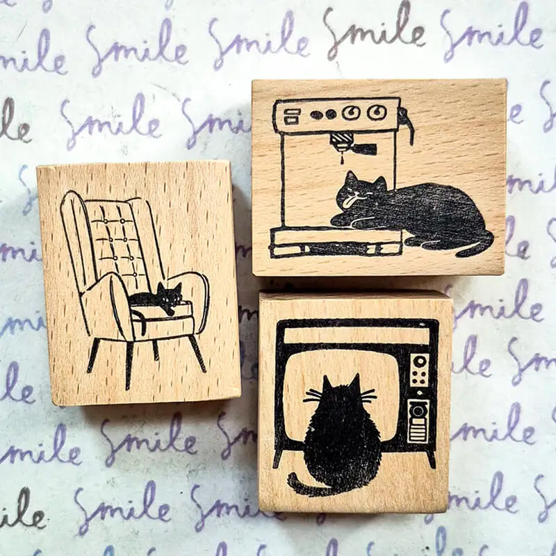 Black Cat Stamp Scrapbooking Journaling Stamping Diary Scrapbook Decor Kawaii Cat Wooden Stamps