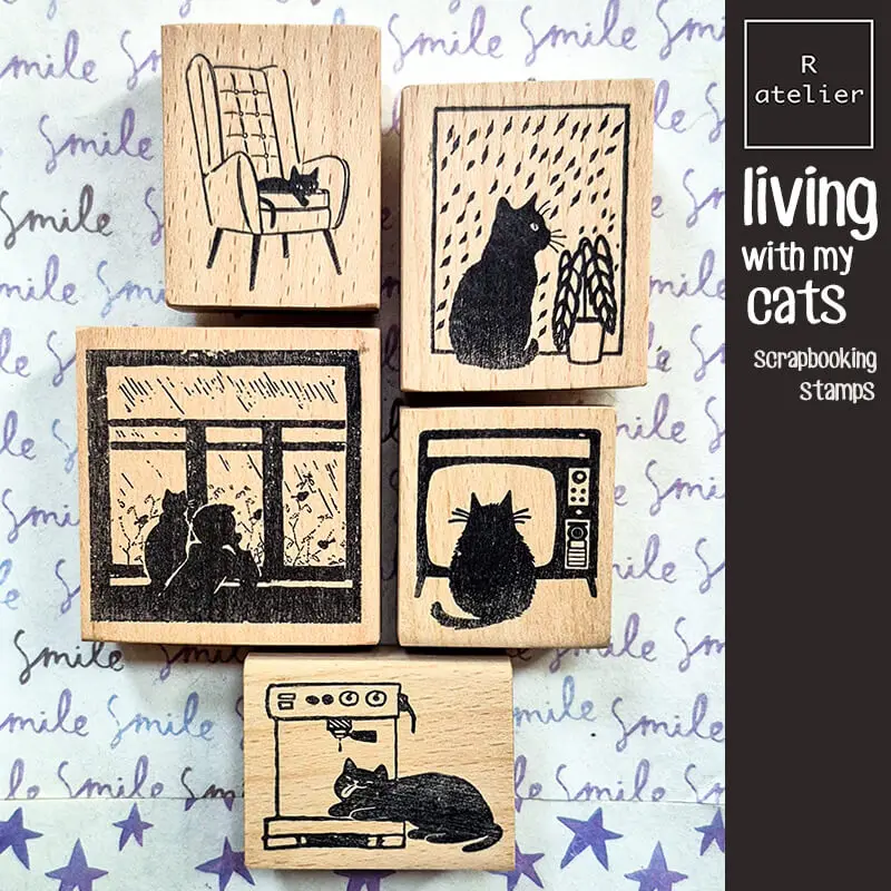 Black Cat Stamp Scrapbooking Journaling Stamping Diary Scrapbook Decor Kawaii Cat Wooden Stamps