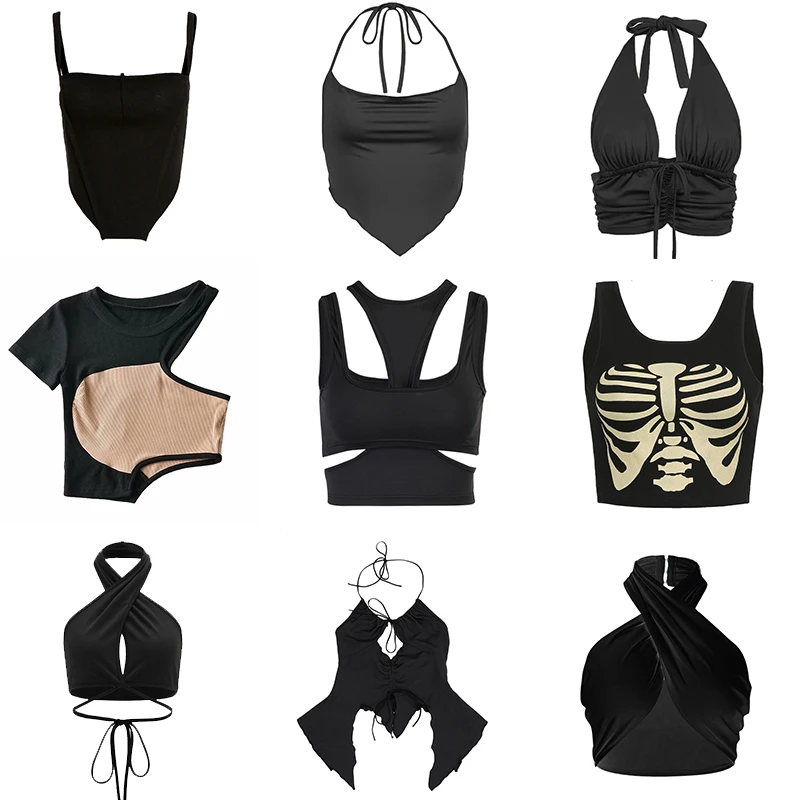 Black Color Sexy Crop Tops Women Summer Basic Tank Tops Streetwear Sleeveless Camis Cool Girls Cropped Camisole Female Underwear