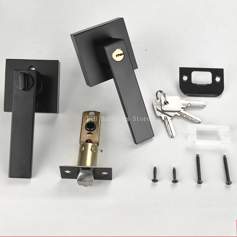 Black Door Handle Door Handle Lock Square Channel Privacy Mask Interior Bedroom Room Bathroom Lock Home Lock