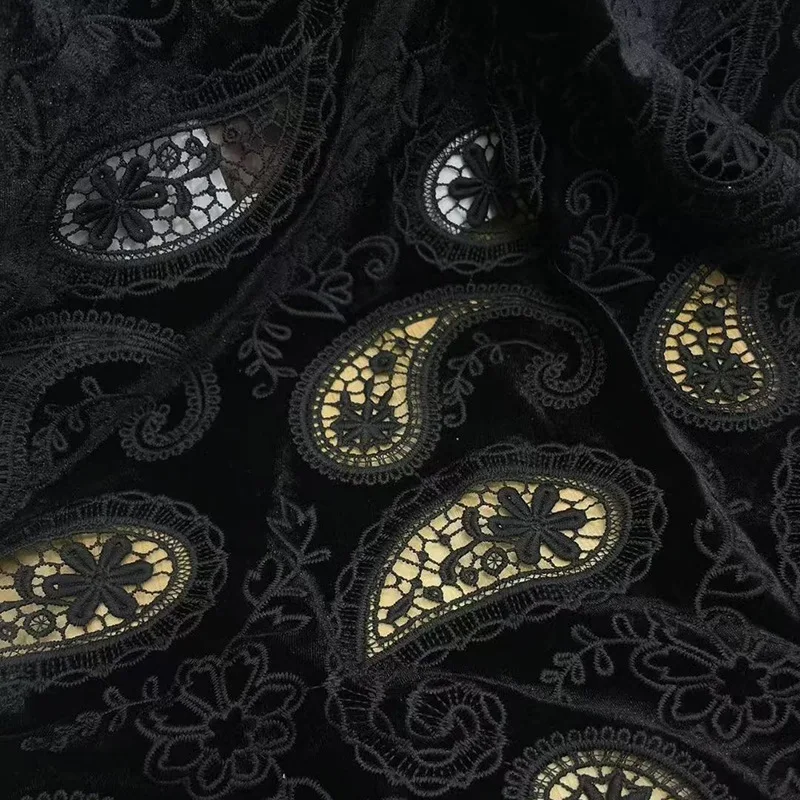 Black Floral Embroidered Lace Fabric Autumn Winter Dress Clothes DIY Handmade Sewing Fabric