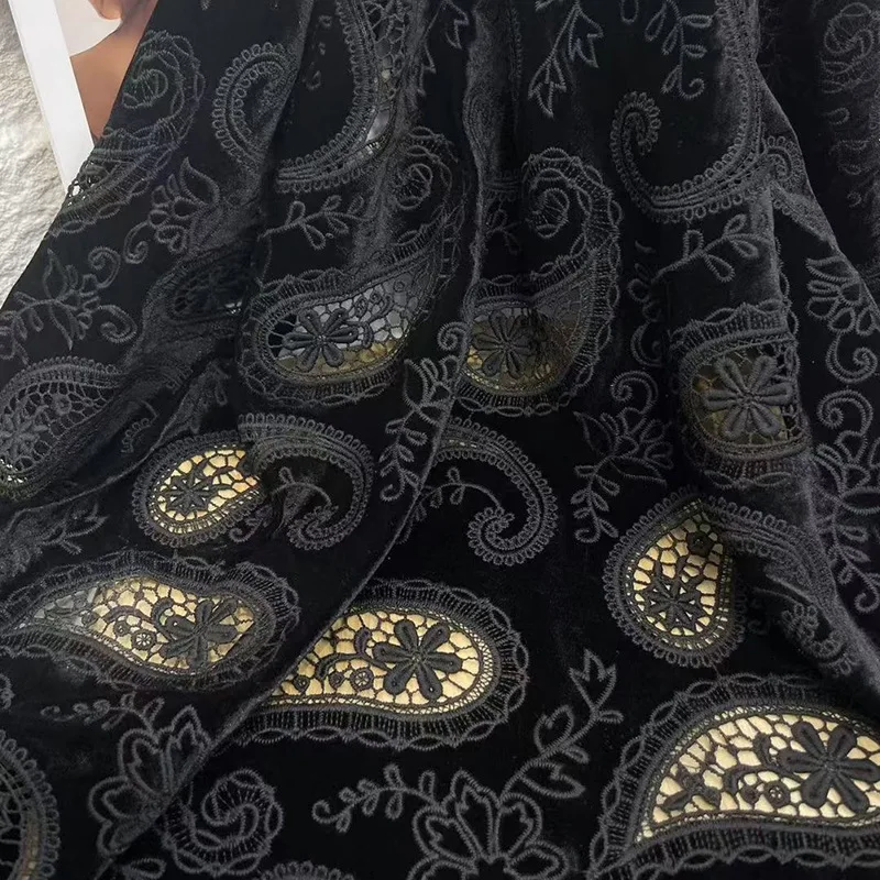 Black Floral Embroidered Lace Fabric Autumn Winter Dress Clothes DIY Handmade Sewing Fabric