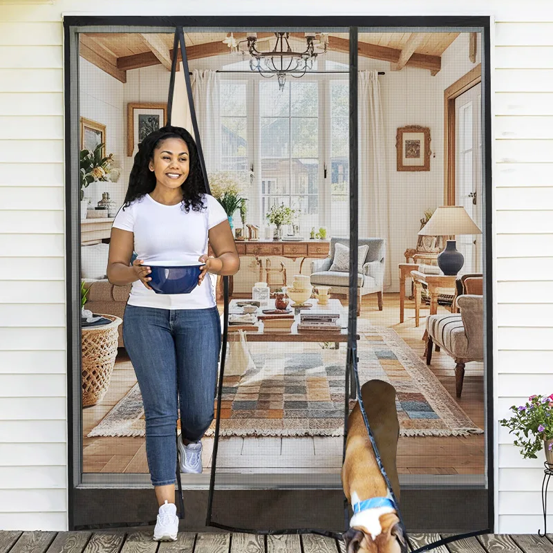 Black Magnetic Door Screen Mosquito Net Customized Size Invisible Mesh Summer Insect Proof Net Automatic Closing Door Curtain