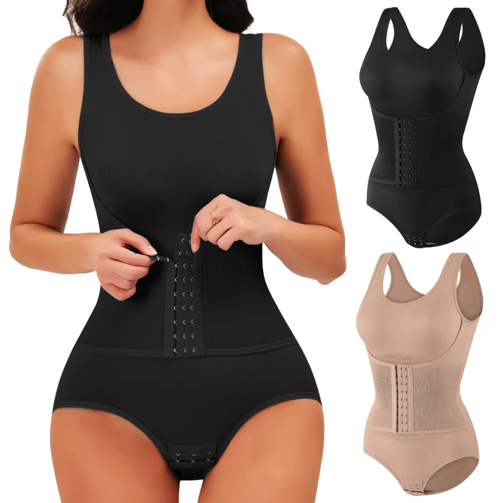 Bodysuit Shapewear with Belt Women Tummy Control Fajas Body Shaper Waist Trainer Slimming Cincher Corset Tops Gym Belly Trimmer