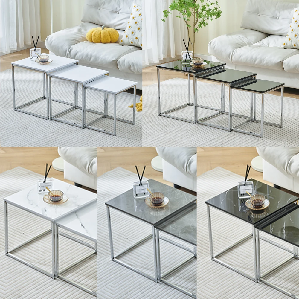 BonChoice Set Of 3 Nesting Coffee Tables For Living Room, High Gloss Nest Of 3 Nested Tables Sofa Side Table Coffee Table