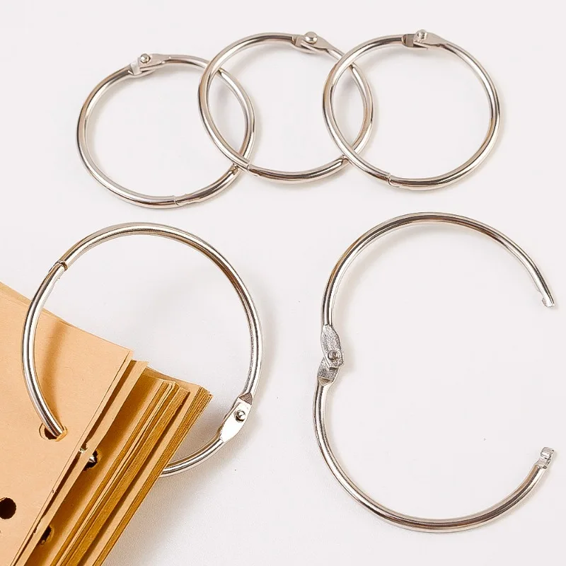 Book Binder Rings Metal Loose Leaf Binder Ring Clips Nickel Silver Keychain Ring for Index Flash Cards Office School Supplies