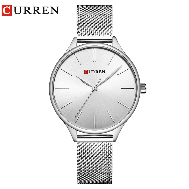 CURREN 9024 Ultra-thin Quartz Watch for Ladies, Waterproof Casual Mesh Strap Fashion Wristwatch