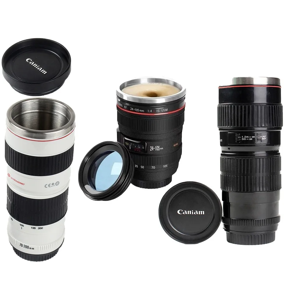 Camera Lens Coffee Mug 450ml Metal Thermos Cup for Photographers Reusable Household Items Great Gift for School Rewards
