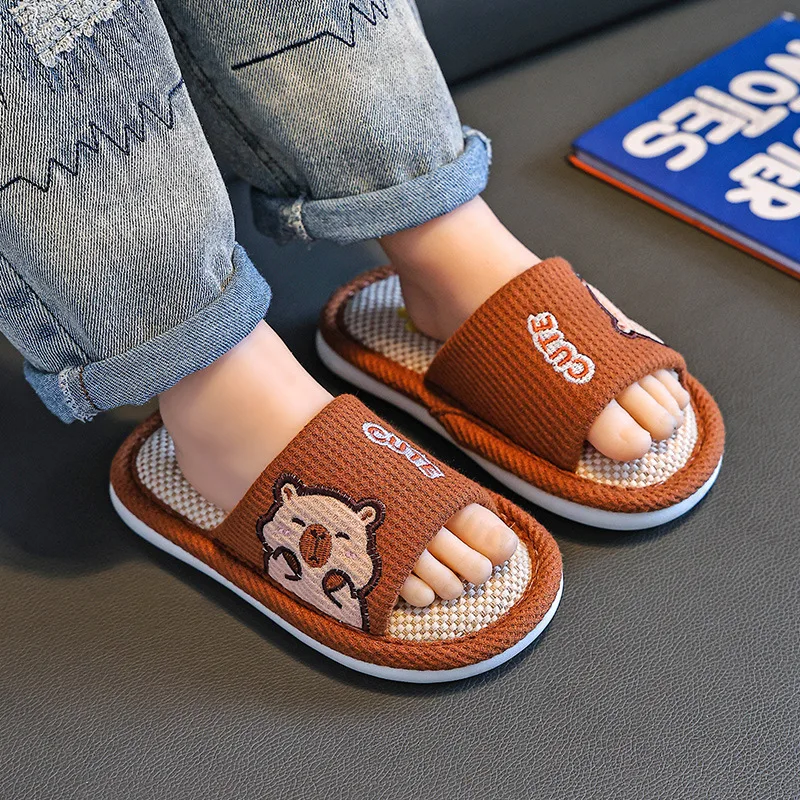 Capybara Slippers Spring 2026 Children's Indoor Home Shoes Anti-slippery Cartoon Slippers Linen Floor Breathable Home Slippers