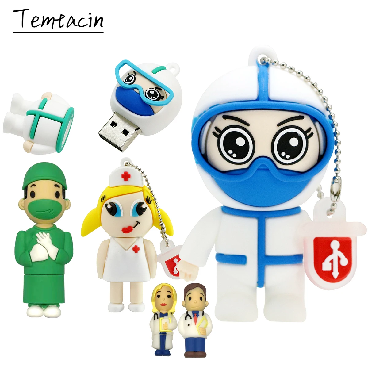 Cartoon Doctor Nurse Pendrive 128G Cle USB 2.0 Flash Memory Pen Drive Stick 16GB 32GB 64G 256G USB Flash Drives External Storage