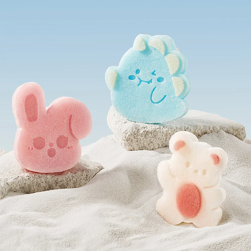 Cartoon Konjac Sponge for Baby Bath, Plant Fiber Glucomannan (KGM), Soft Foaming Cleansing Puff, Quick Dry Hanging Rope, Face &