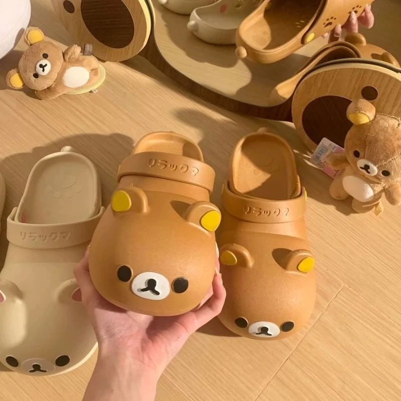 Cartoon Rilakkuma Shoes Cute Bear Pvc Non-Slip Anti-Odor Wear Bag Head Sandals Slippers Cute Summer Beach Anime Shoes Girl Gifts