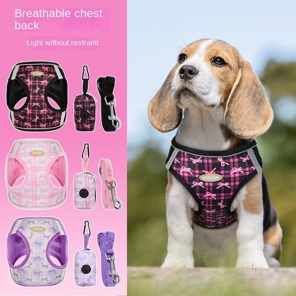 Cat Accessories Breathable Dog Harness Leash Anti slip Reflective Cat Harnesses Vest Soft Wear-resistant Pet Chest Harness Puppy