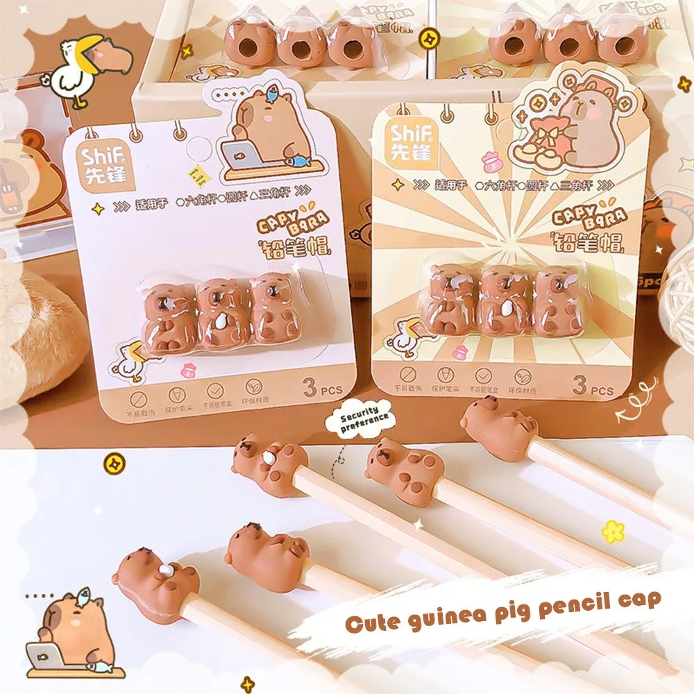 Cat Shape Pencil Nib Protective Cap Correction Stationery Capybaras Pencil Extender 2 in 1 Pen Top Cover Students Gift