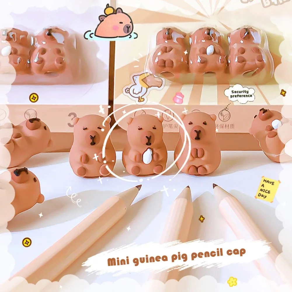 Cat Shape Pencil Nib Protective Cap Correction Stationery Capybaras Pencil Extender 2 in 1 Pen Top Cover Students Gift