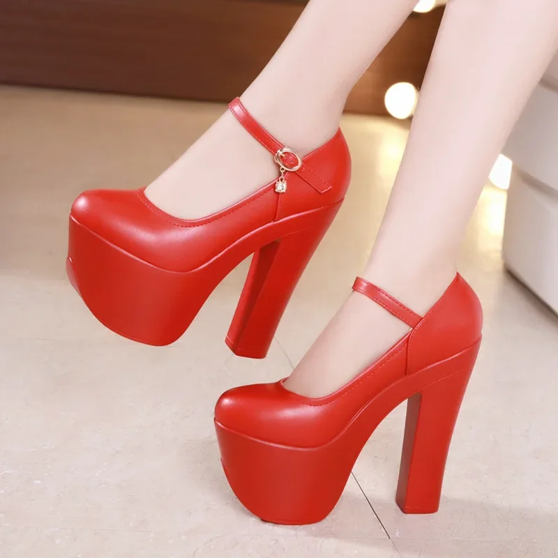 Catwalk 15cm Small Size 32-43 Sexy Extreme Block High Heels Shoes Spring 2025 Trend Bright Leather Chunky Platform Pumps Model