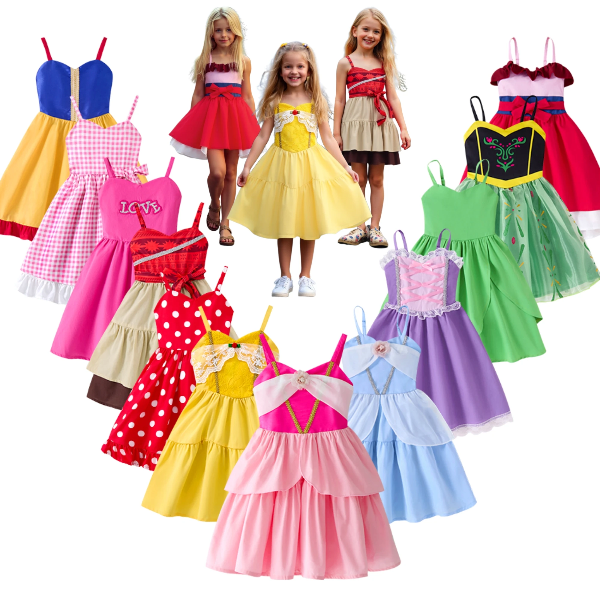 Children Baby Girls Lace Up Sling Summer Dress Princess Sleeveless Suspenders Dresses For 1-10 Years Cool Ventilated Kid Clothes