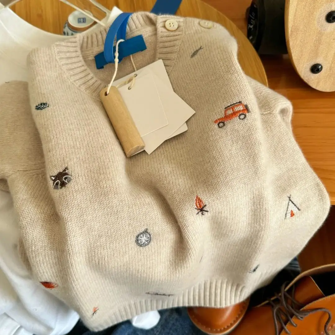 Children's Cartoon Set Sweater 2024 Autumn and Winter Children's Boys and Girls Baby Knitted Sweater Jacket Versatile Sweater
