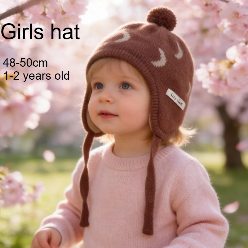 Children's Knitted Hats Winter New Go Out Warm Straps and Wind-proof Ear Protection Hats Wool Baotou Cold Proof Caps