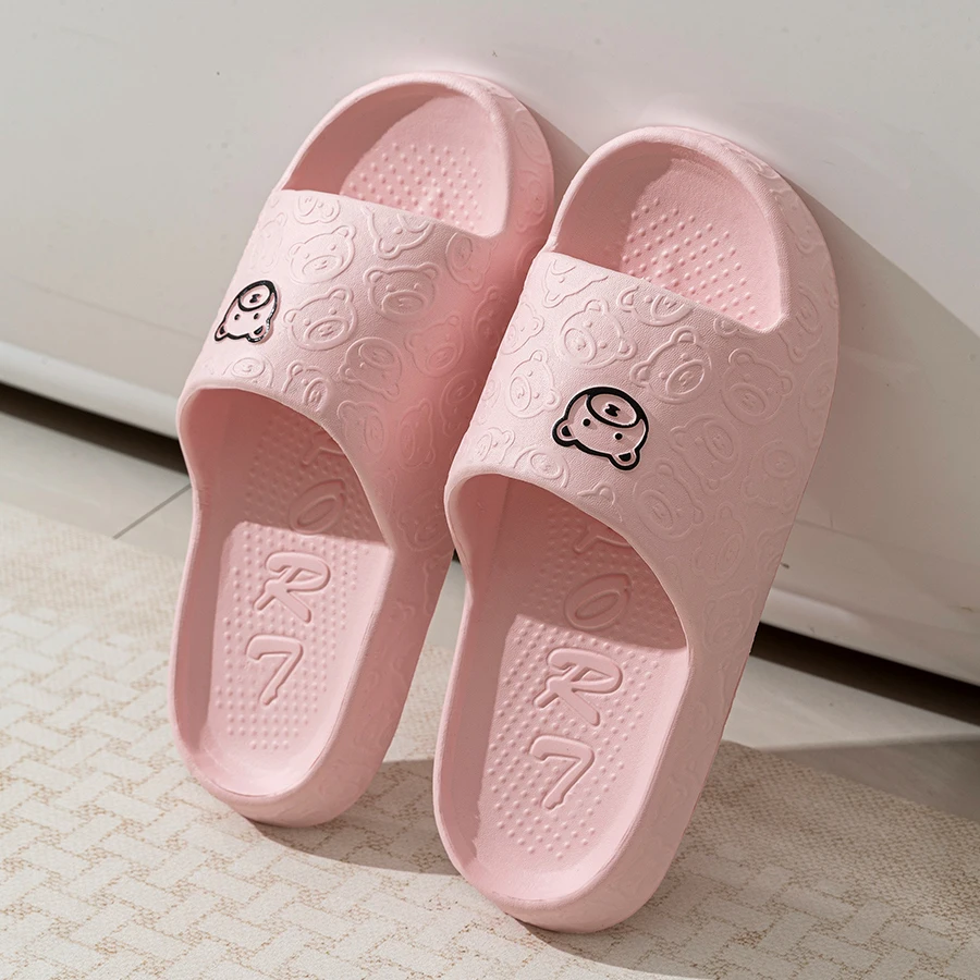 Children's Slippers Parent-child Shoes Fashion Cute Bear Print Summer Soft Sole Non Slip Comfort Casual Bedroom Home Shoes