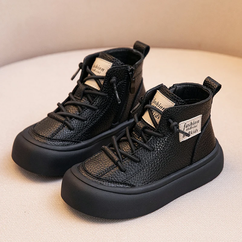 Children's warm cotton boots Winter new children's fleece-lined cotton short boots boys' leather boots