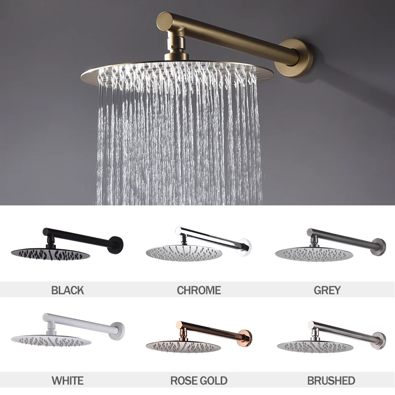 Chrome Round 10 inches Stainless Steel Rainfall Shower Head Bathroom Accessory Wall Mounted Shower Arm Accessories