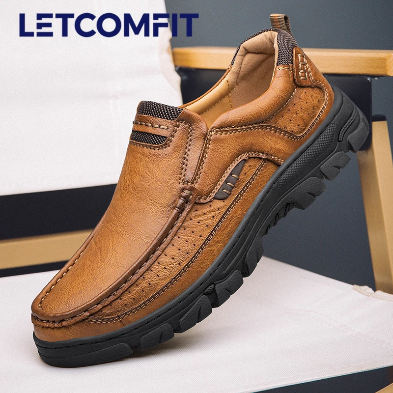 Classic Men's Handmade Leather Shoes Comfortable Breathable Casual Shoes Flat Bottom Slip-on Driving Shoes Men Loafers Moccasins