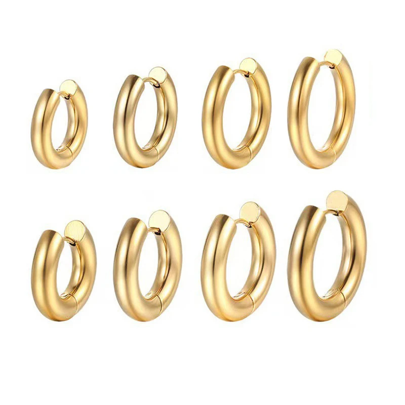 Classic Round Stainless Steel Earrings For Women Men Geometric Circle Ear Buckle Gold Silver Color Fashion Huggie Daily Jewelry