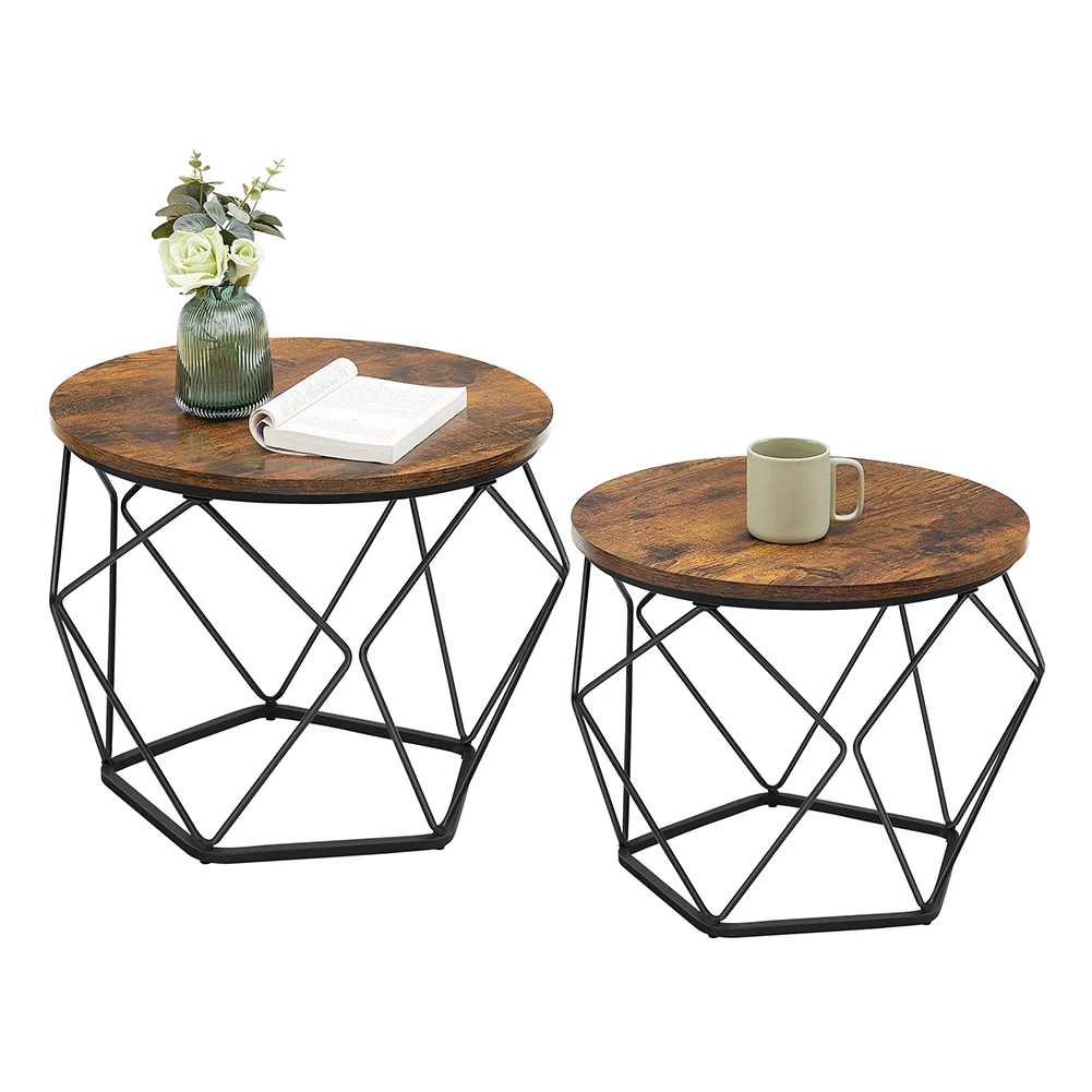 Coffee Tables, Set of 2 Side Tables – Rustic Brown and Black, Robust Steel Frame Modern Home Decor with Stylish, Space-Saving